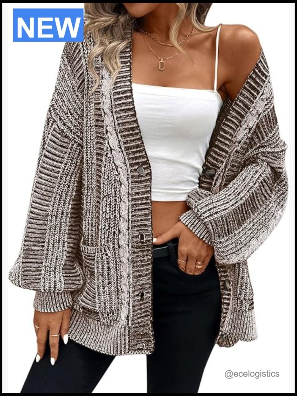 Vintage Cable Knit Long Sleeve Cardigan Sweater Oversized Chunky Open Front